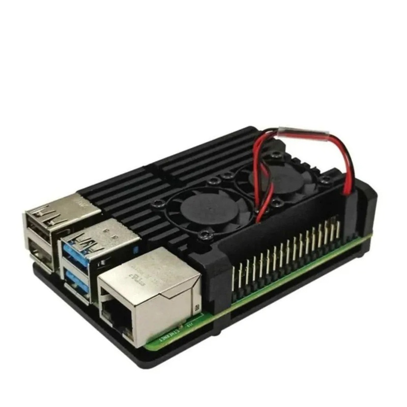 Raspberry Pi Metal Aluminium Case with Double Fans for Raspberry Pi 4B (Black)