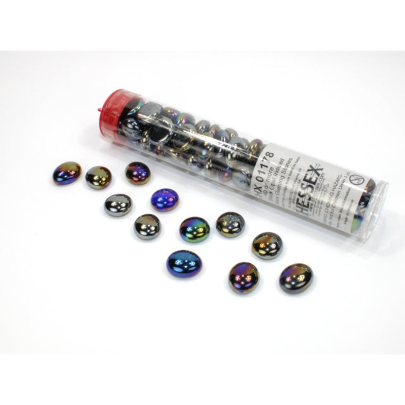 Chessex 1178 Iridized Black Glass Stones Qty 40 or more in 5 1/2" Tube