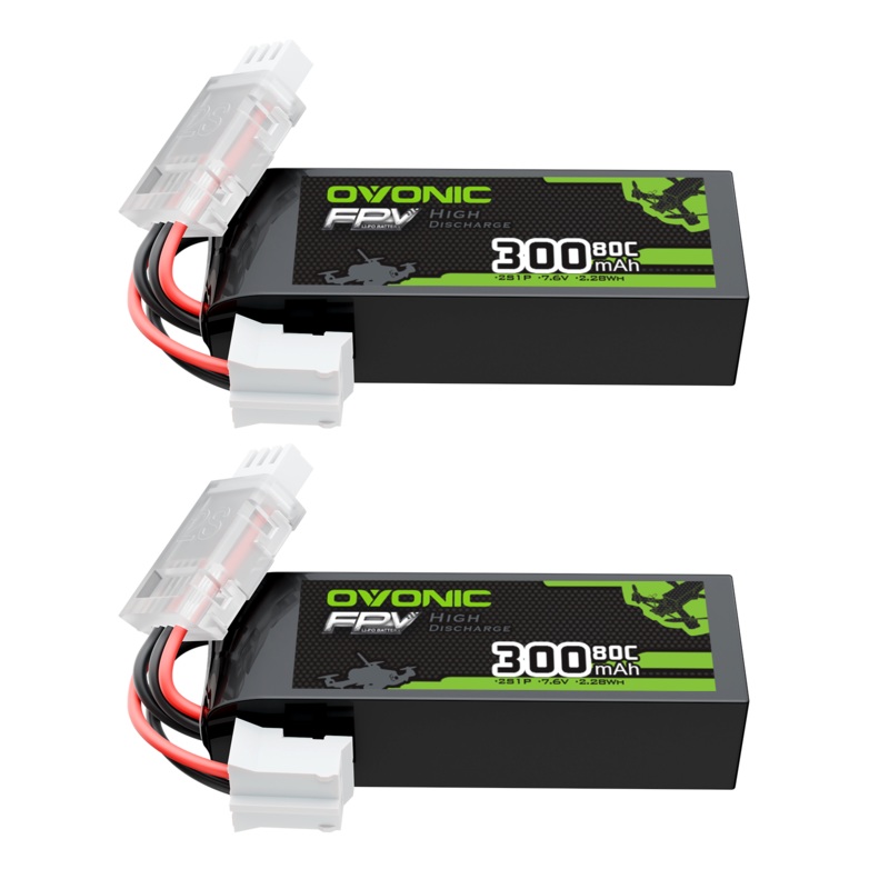 2xOVONIC 7.6V 80C 300mAh 2S Lipo Battery with JST Plug for Small to Micro-Scale FPV Drones Freestyle Racing Drones