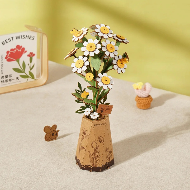 Robotime TW061 Rowood DIY Wooden Flower Bouquet (Chamomile) 3D Wooden Puzzle