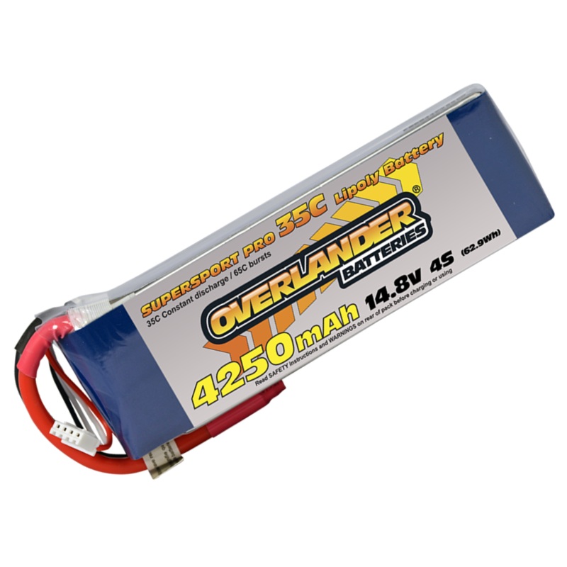 Overlander 4250mAh 14.8V 4S 35C Supersport Pro LiPo Battery - XT90