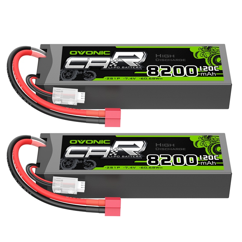 2 x OVONIC 8200mAh 120C 7.4V Lipo Battery with Deans(T) Plug for 2S RC Vehicles 1/10 Scale RC Car Truck