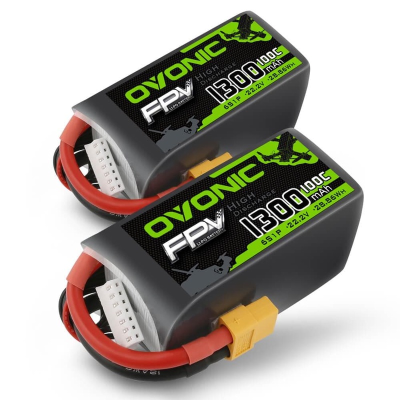 2OVONIC 100C 22.2V 1300mAh 6S LiPo Battery Pack with XT60 Plug for 5-6" FPV Freestyle Racing Drones