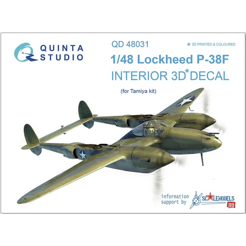 Quinta Studio 48031 1/48 P-38F 3D-Printed & Colored Interior on Decal Paper (for Tamiya kit)