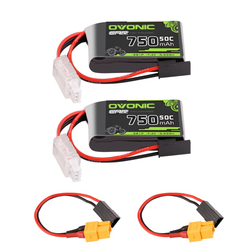 2Ovonic 2S Lipo Battery 750mAh 2S1P 50C 7.4V With XT60 to TRA Connector for 1/18 Monster Truck RC Car Trucks