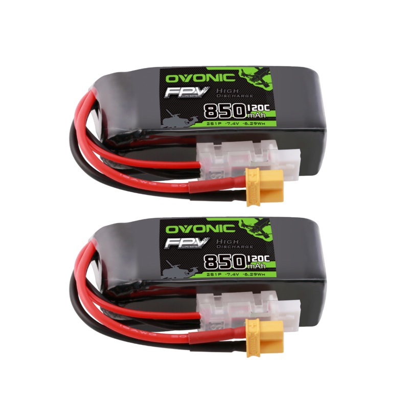 2OVONIC 850mAh 2S Lipo Battery 2S1P 120C 7.4V with XT30 Plug for 100mm to 140mm Brushless Whoop Drones Tinywhoop