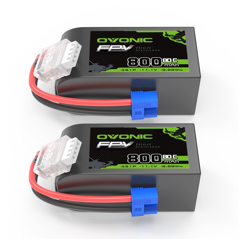 2 OVONIC 11.1V 80C 800mAh 3S LiPo Battery with EC2 Plug for Micro FPV Drone Tinywhoop Cinewhoop