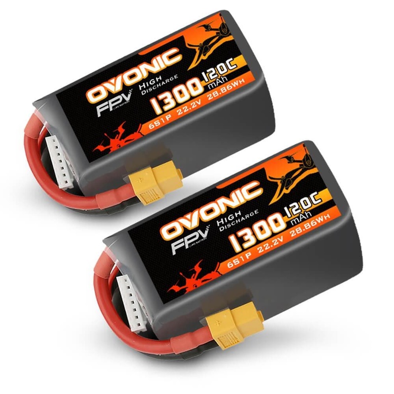 2x Ovonic 6S Lipo Battery Pack 1300mah 6S1P 120C 22.2V with XT60 Plug for FPV Racing Freestyle Cinewhoop Toothpick