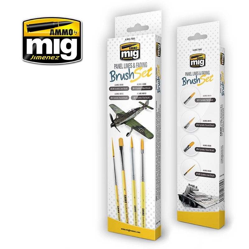 AMMO by Mig 7605 Panel Lines and Fading Brush Set