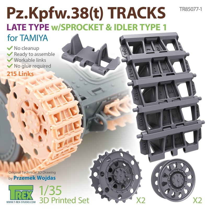 T-Rex 85077-1 1/35 Pz.Kpfw.38(t) Tracks Late Type w/Sprocket & Idler Type 1 (for Tamiya)