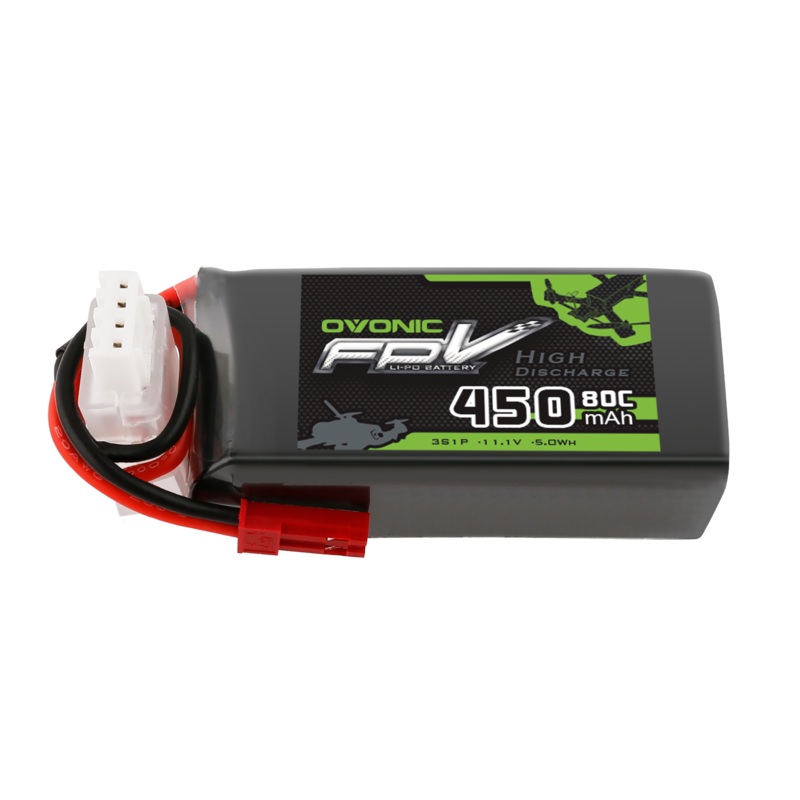 OVONIC 11.1V 80C 450mAh 3S Lipo Battery with JST Plug for FPV Drone Racing Freestyle 3-5-inches FPV Drone Frame Goggles Quadcopter