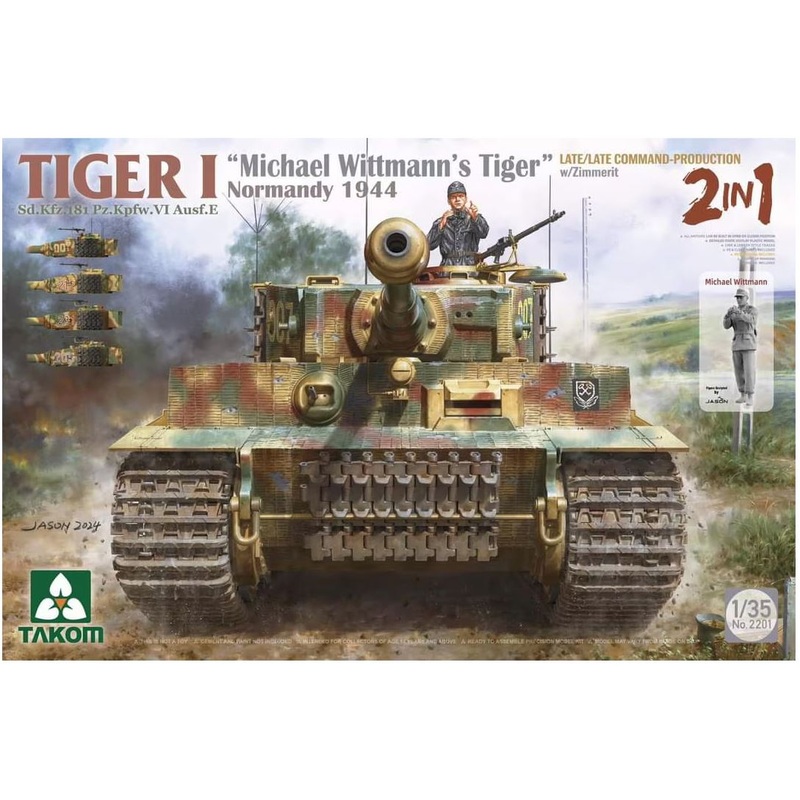 TAKOM 2201 SINGLE Tiger I Late Production w/zimmerit Normandy 1944 Sd.Kfz. 181 Pz.Kpfw. VI Ausf. E "Michael Wittmann's Tiger"(Late/Late Command)
