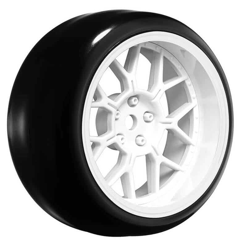 LOUISE RC 1/10 DRIFT 2468MM OFFSET 14-SPOKE WHEELS GLOSS WHITE WITH TYRES